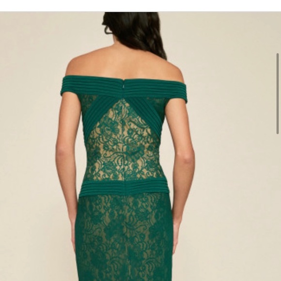 TADASHI Green Off Shoulder Lace Chiffon Columngown new with tags - Picture 2 of 5